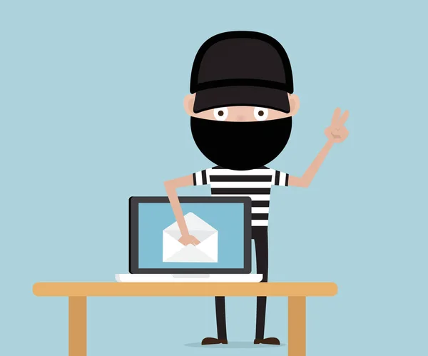 Zloděj ukrást data z e-mailu na laptop — Stockový vektor