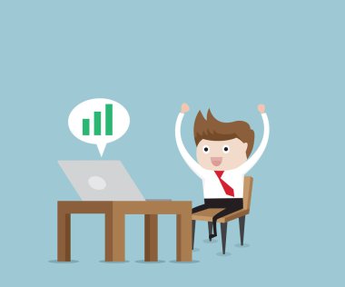 mutlu işadamı yeşil grafik yukarı ile çalışma