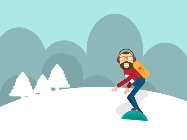 Hombre jugando snowboard en montaña — Vector de stock