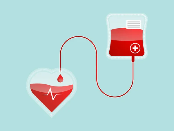Blood pour form blood bag to heart shape — Stock Vector