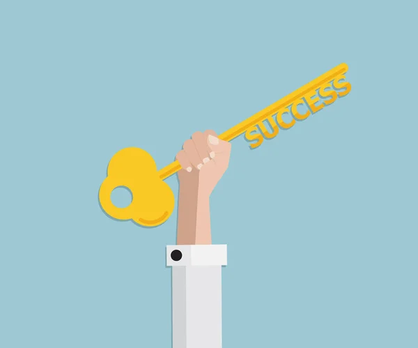Illustration av affärsmannen handen håller gyllene nyckeln till framgång — Stock vektor