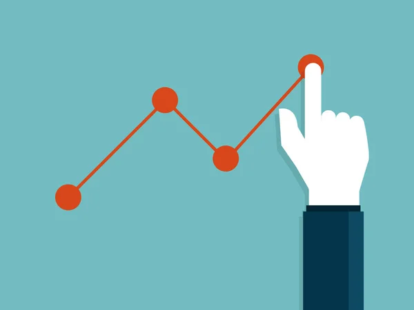 Ilustración de hombre de negocios mano poiting crecimiento gráfico plano desig — Vector de stock