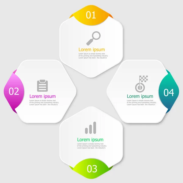 Illustratie van de zeshoek infographic elementen indeling 4 stappen — Stockvector