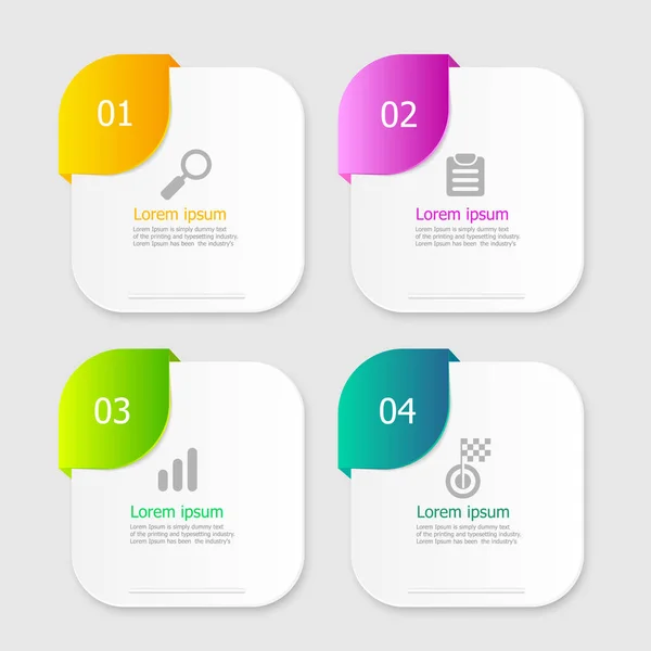 Illustration quadratischer Infografik-Elemente Layout 4 Optionen vec — Stockvektor