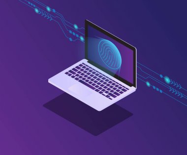 Siber Güvenlik laptop üzerinde kilitli ekran için parmak izi ile