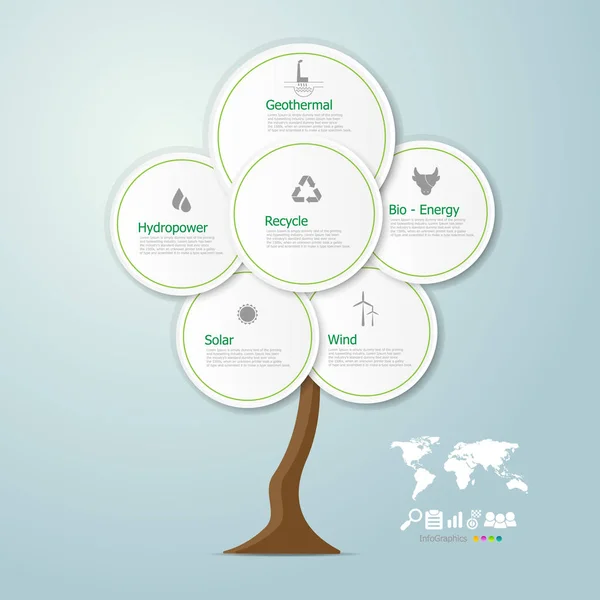 Infográficos de árvores de energia verde no mundo — Vetor de Stock