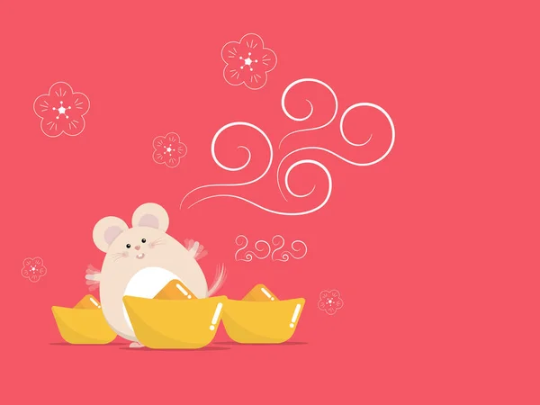 Рік щура, милий щур з китайським золотом щасливий новий рік — стоковий вектор