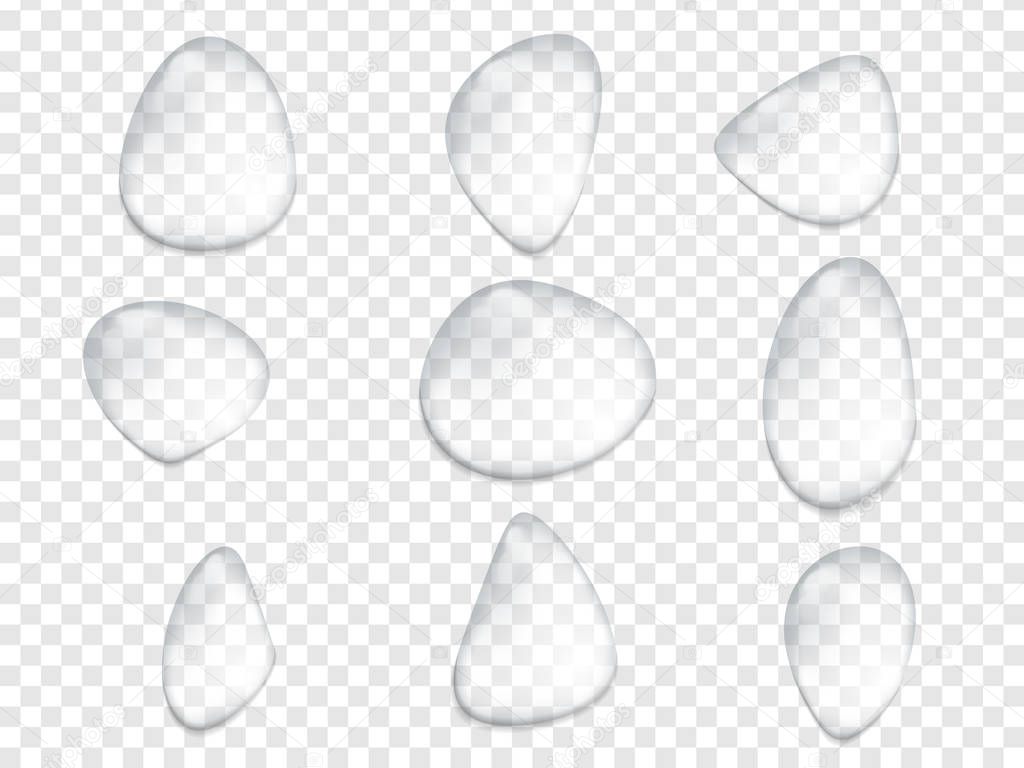set of water drops with transparency background