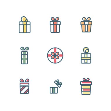 Hediye kutusu simgeleri vektör illüstrasyonunu ayarla