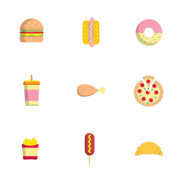 Fast food ícones planos conjunto vetor ilustração —  Vetores de Stock