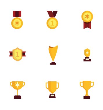 ödül ve kupa simgeleri düz dizayn