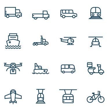Basit ulaşım ince çizgi simgeleri vektör illüstrasyonunu ayarla