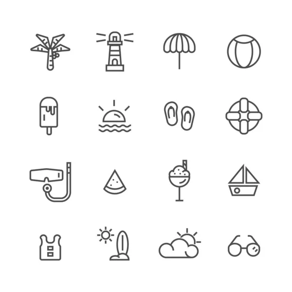 Summer Beach Simple Line Icons Set Vector Illustration — Stock Vector