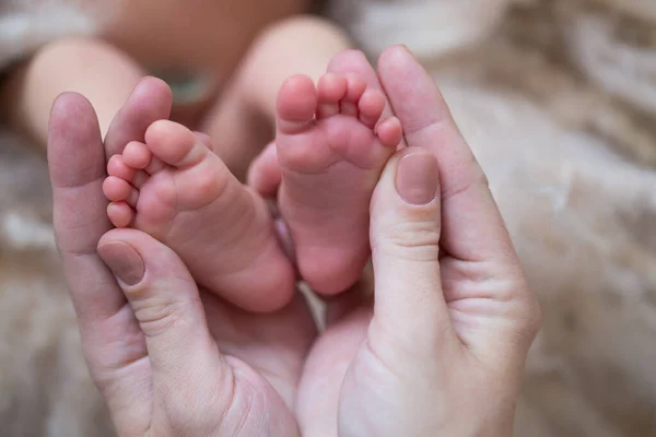 Baby Feet His Mother Hands — Stock Photo, Image