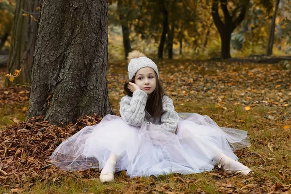 Маленька Балерина Прогулянці Осінньому Парку — стокове фото