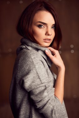 Portre portre Studio gri elbiseli güzel model