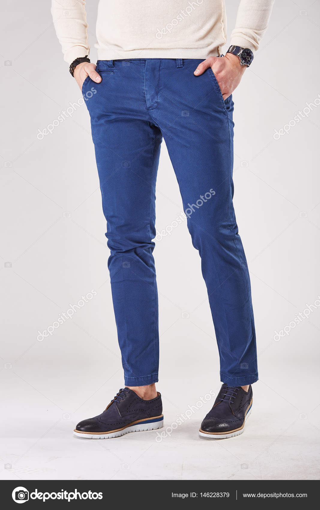 black shoes blue pants