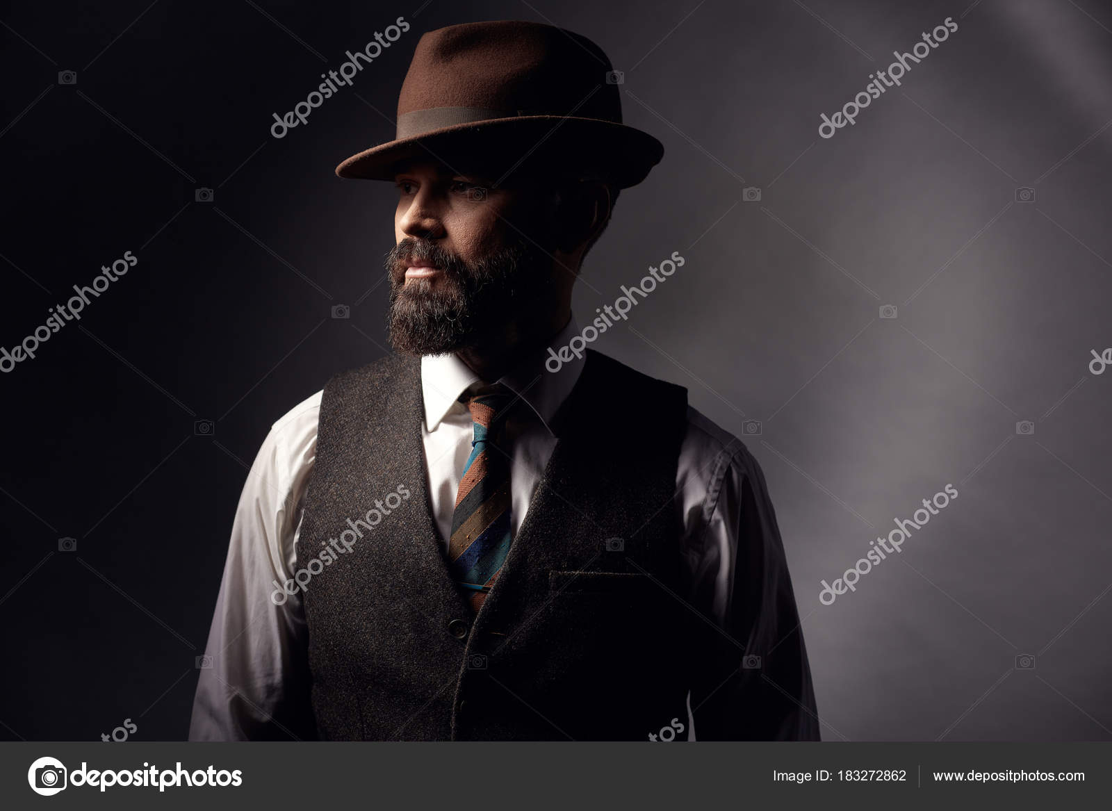 Low Key Portrait Beautiful Serious Man Dark Hair Mustache Beard