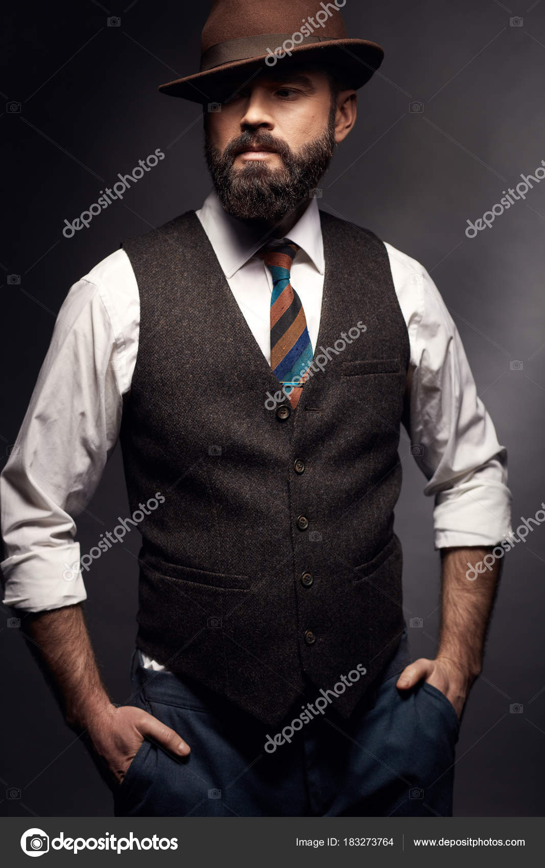 Handsome Man Dark Hair Studio Portrait Attractive Handsome Man