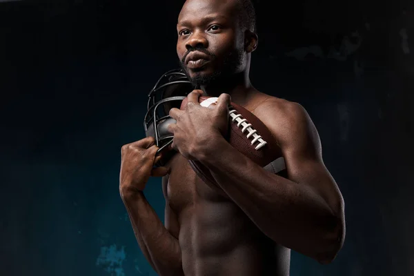 Portrait Photo Dark Skinned Young Man Nude Torso Dark Background — Stock Photo, Image