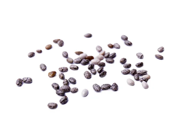 Heap Semințe Chia Izolate Fundal Alb Superalimente Sănătoase View Closeup — Fotografie, imagine de stoc