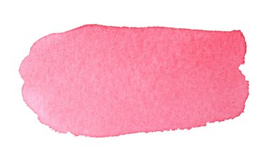 Soyut pembe suluboya lekesi beyaz arka planda izole edilmiş. Renkli akvaryum kağıdın üzerine sıçramış, sıvı boya sıçramış.