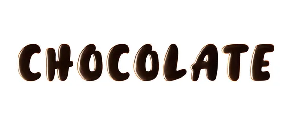 Palabra Chocolate Hecha Jarabe Chocolate Aislado Sobre Fondo Blanco Texto Imagen De Stock