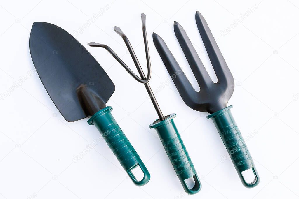 Set of garden tools on a white background