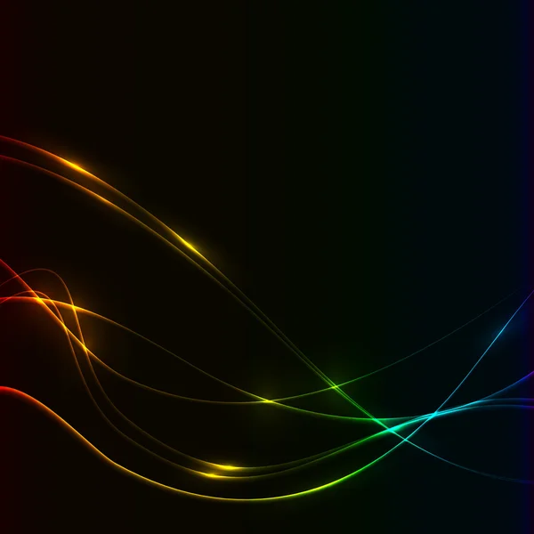 Темний фон з веселкою лазер світяться неонові хвилі — стоковий вектор