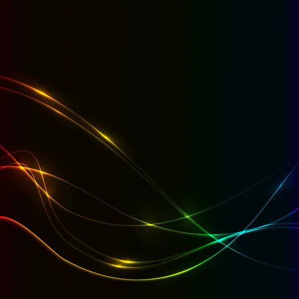 Fondo oscuro con ondas de neón del brillo del láser del arco iris — Vector de stock