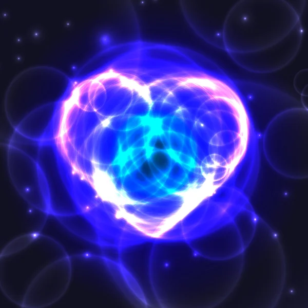 Coração de laser de plasma de néon violeta no fundo escuro — Vetor de Stock