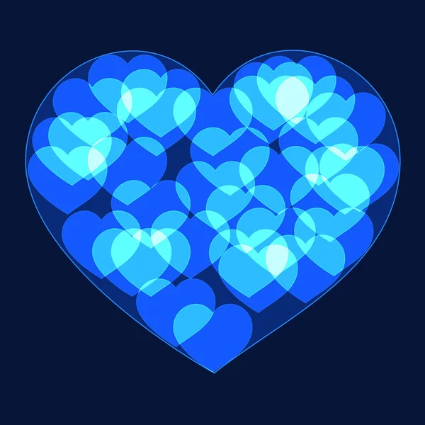 Corazón azul grande hecho forma pequeños corazones de neón bokeh — Archivo Imágenes Vectoriales