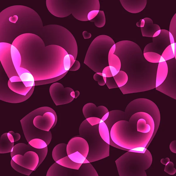 Seamless pattern with shining pink bokeh neon hearts — Stock Vector