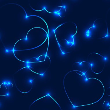 Neon mavi lazer yürekleri çok karanlık seamless modeli 