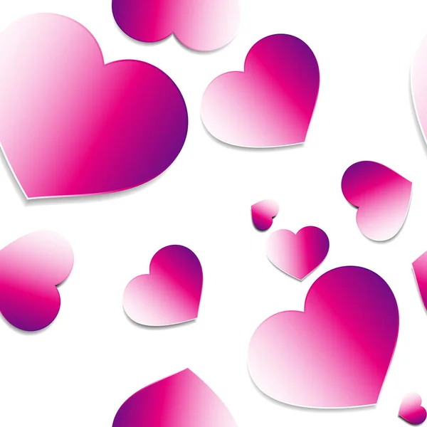 Sweet seamless pattern with paper pink hearts with shadows — Stock Vector