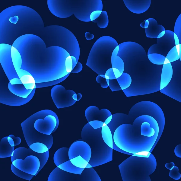 Serin mavi bokeh kalpleri parlayan ile seamless modeli — Stok Vektör