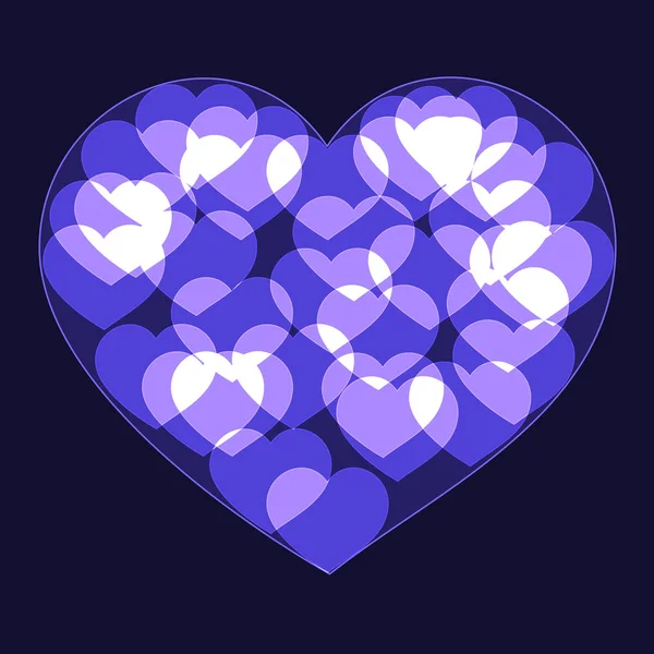 Violeta gran corazón hecho forma pequeña bokeh corazones de neón — Vector de stock