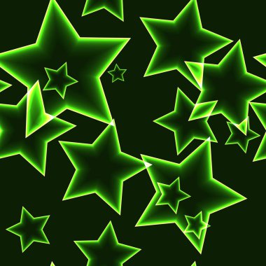 Dark seamless pattern with green neon outline stars clipart