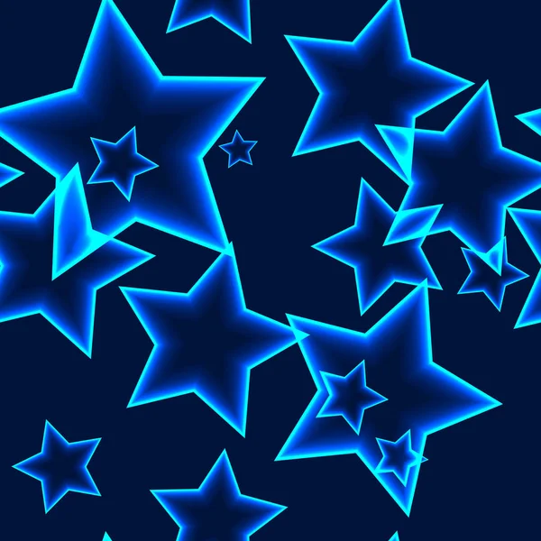 Tmavý vzor bezešvé s hvězdami osnovy modrý neon — Stockový vektor