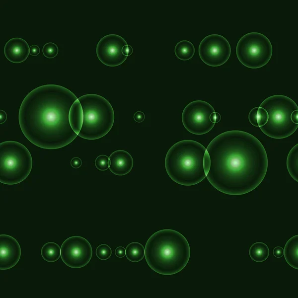 Темный безморский фон с сияющими зелеными кругами и точками — стоковый вектор