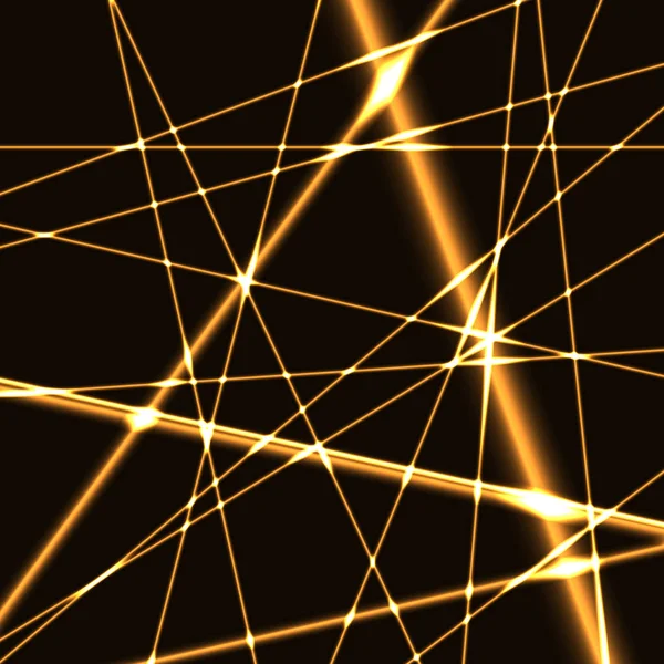 Feixes de iluminação dourada de laser no fundo escuro — Vetor de Stock