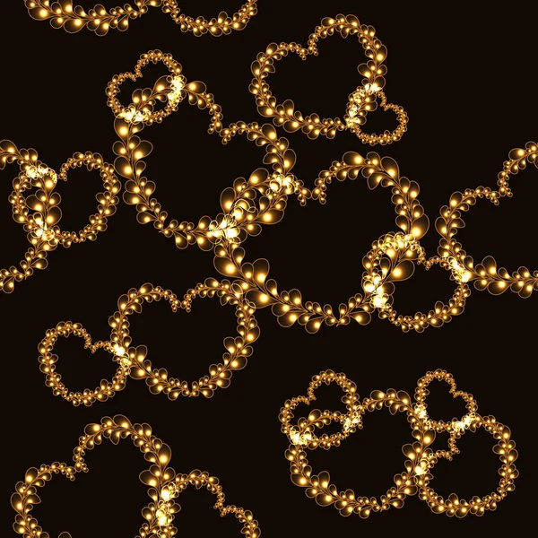 Altın çiçek yürekleri karanlık seamless modeli — Stok Vektör