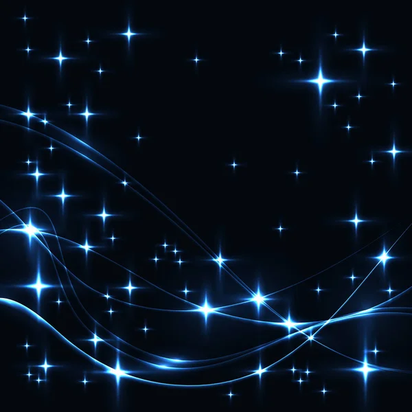 Fond sombre avec étoiles et vagues bleues . — Image vectorielle
