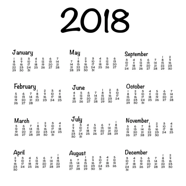 Calendário simples 2018 . — Vetor de Stock