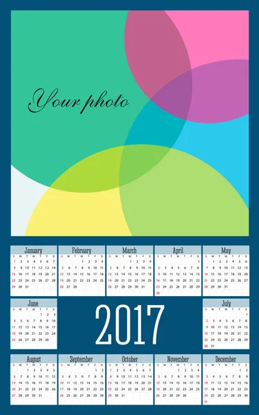 Einfacher Jahresvektorkalender 2017 — Stockvektor