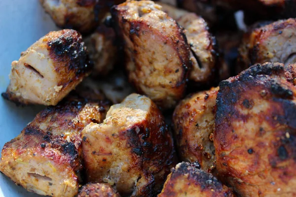 Házi Készítésű Finom Grillezett Shish Kebab Shashlik Bbq Közelről — Stock Fotó