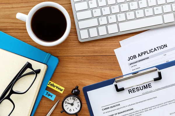 Job search with wood desk background — Stock Photo, Image