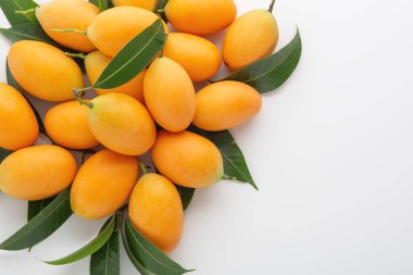 Beyaz arkaplanda Marian eriği veya mayonezi, kopya alanı ile üst görünüm