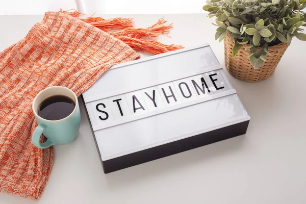 Stay Home Word Lightbox Protection Coronavirus Covid — Stock Photo, Image