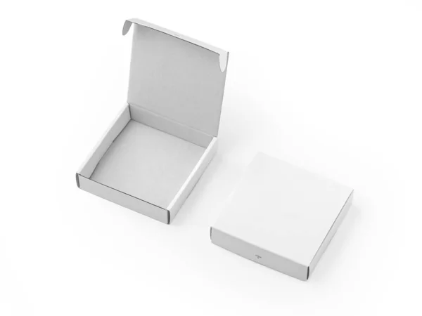 Nyitott Zárt Kis Fehér Csomagolási Dobozok Mockup Izolált Fehér Alapon — Stock Fotó